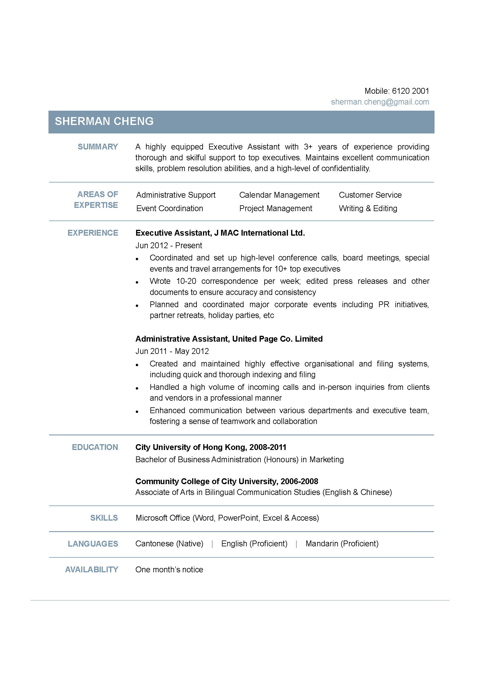 Executive Assistant Cv Ctgoodjobs Powered By Career Times