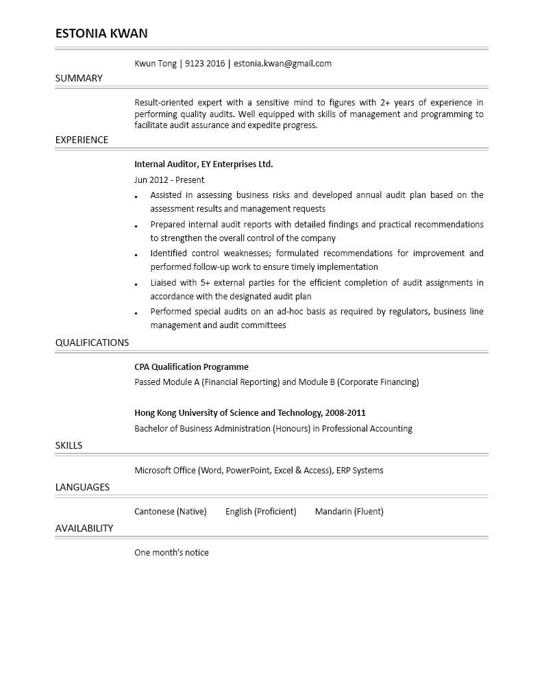 Internal Auditor CV - CTgoodjobs powered by Career Times