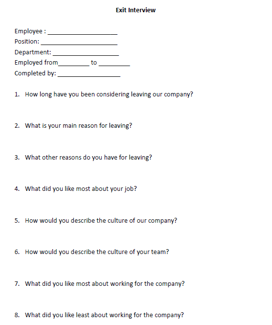 Download Exit Interview Forms  Exit Interview Questions Template