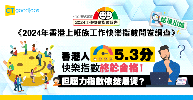 CTgoodjobs《2024年香港上班族工作快樂指數問卷調查》結果出爐 快樂指數輕微上升 壓力指數依然爆煲！打工仔最想喺邊區返工？